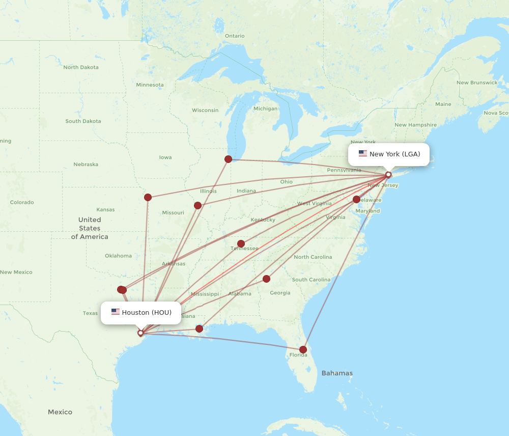 Flights from Houston to New York HOU to LGA Flight Routes