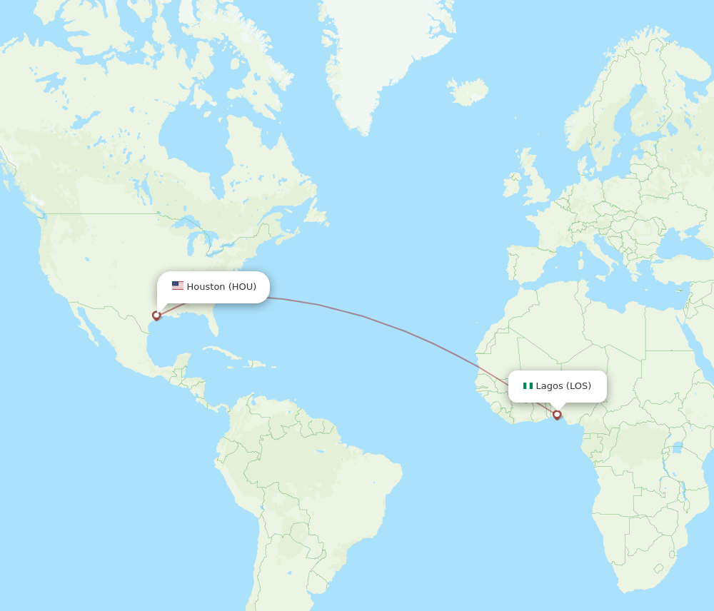 HOU to LOS flights and routes map
