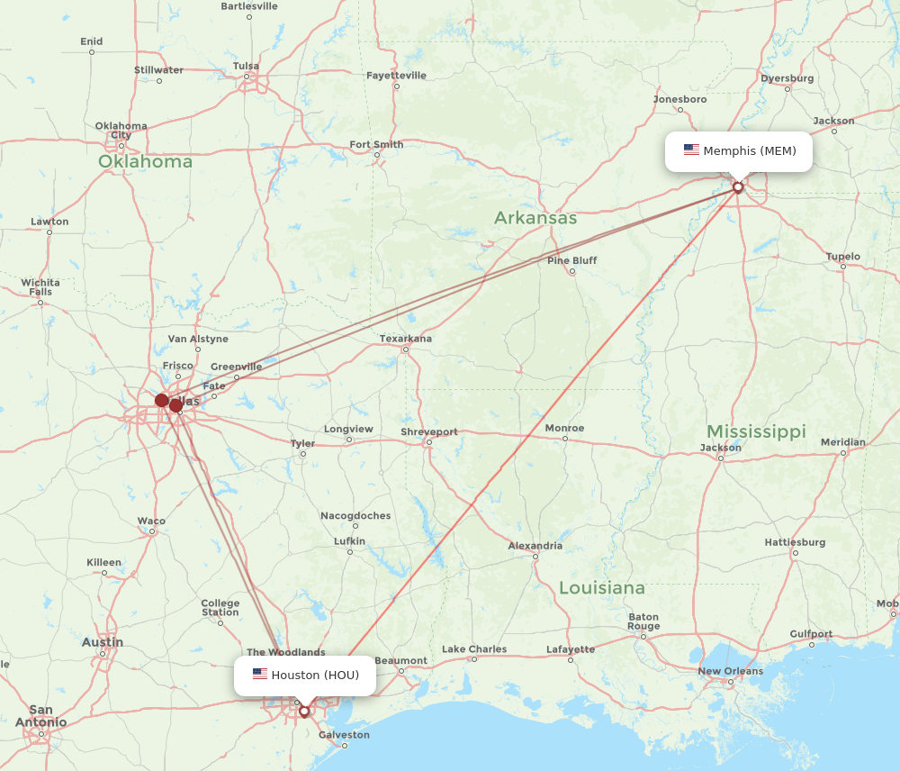 Flights from Houston to Memphis HOU to MEM Flight Routes