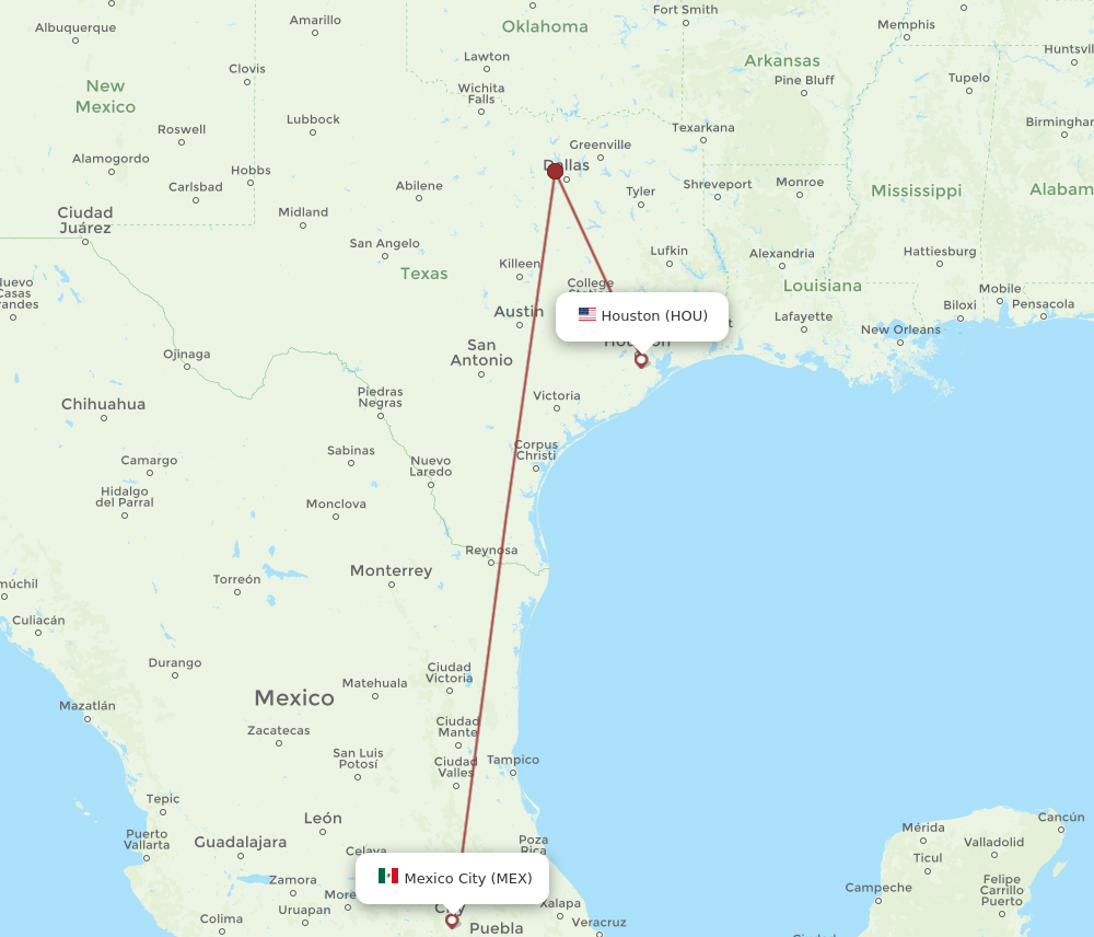 Flights from Houston to Mexico City HOU to MEX Flight Routes