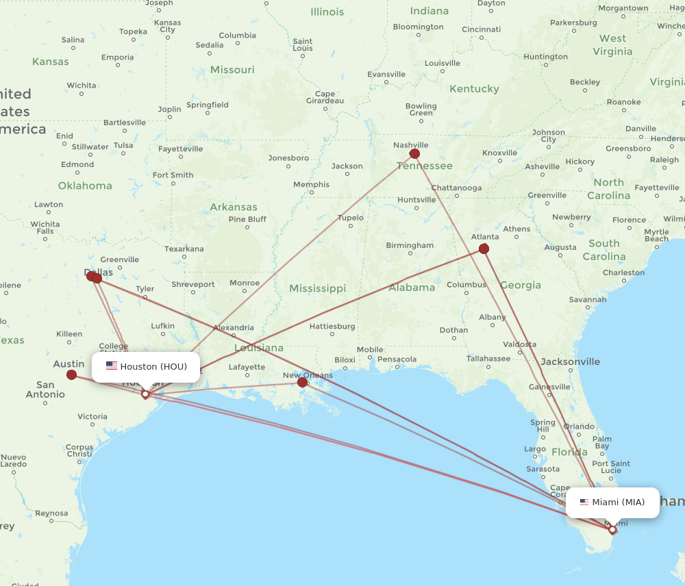 Flights from Houston to Miami HOU to MIA Flight Routes