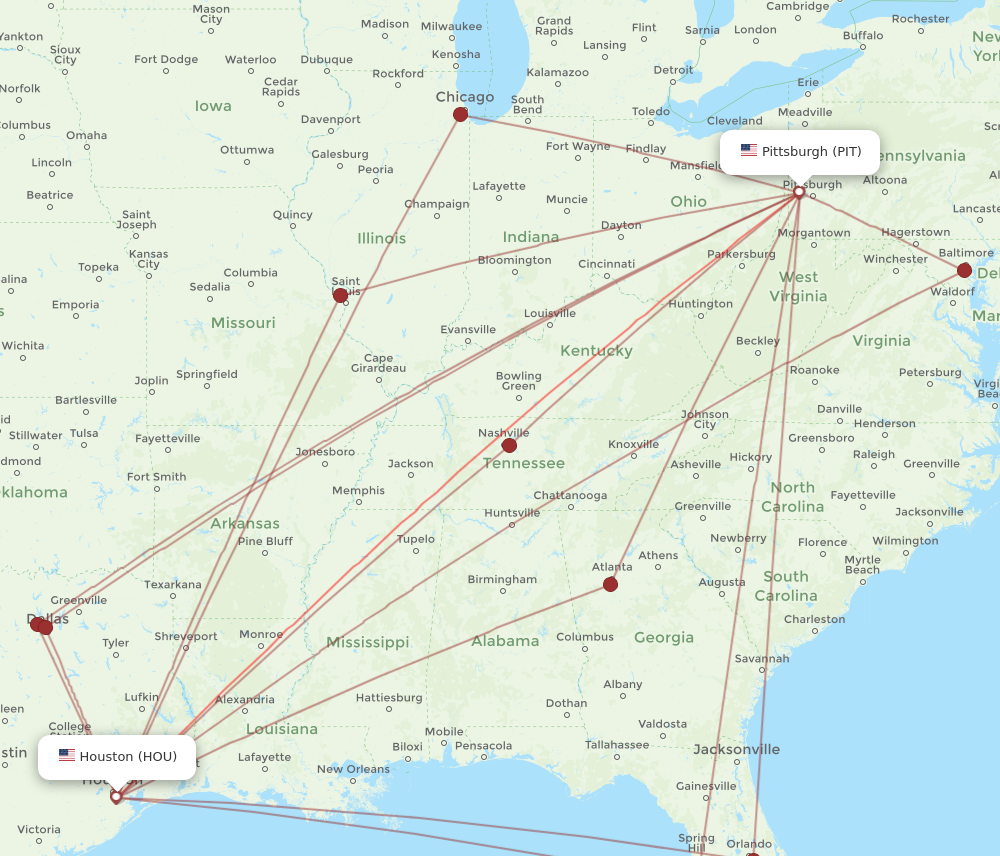 Flights from Houston to Pittsburgh HOU to PIT Flight Routes