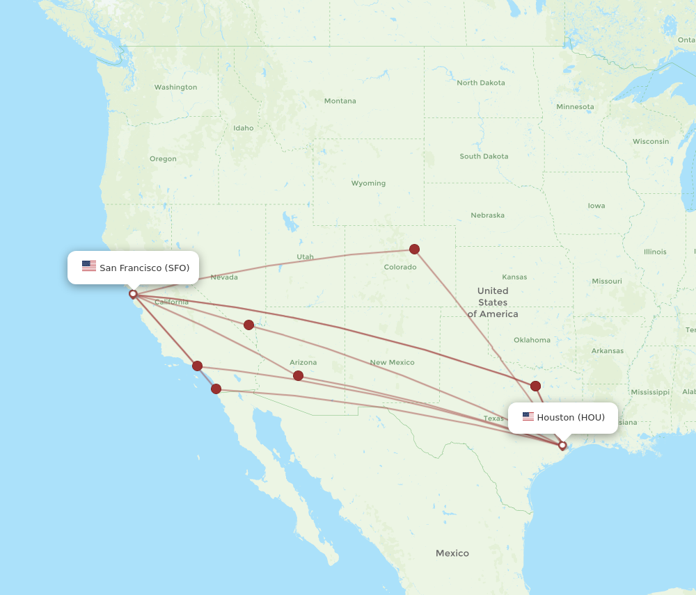 Flights from Houston to San Francisco HOU to SFO Flight Routes