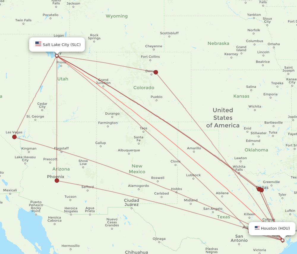 Flights from Houston to Salt Lake City HOU to SLC Flight Routes