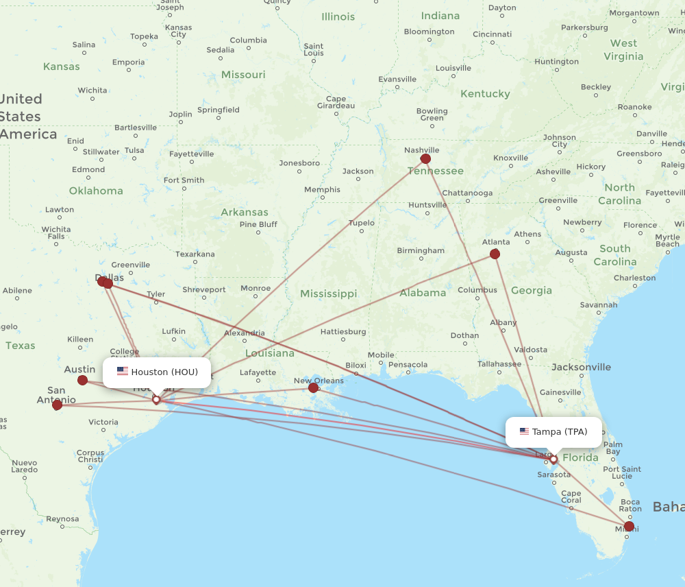 Flights from Houston to Tampa HOU to TPA Flight Routes