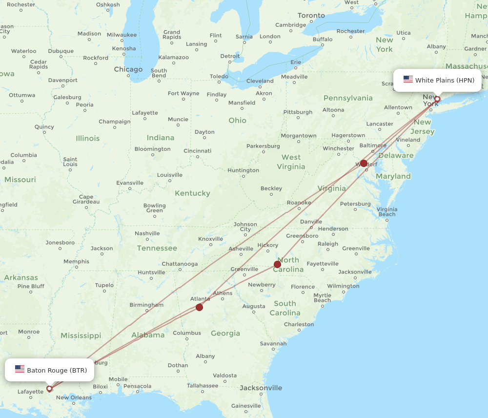 Flights from Westchester County to Baton Rouge HPN to BTR