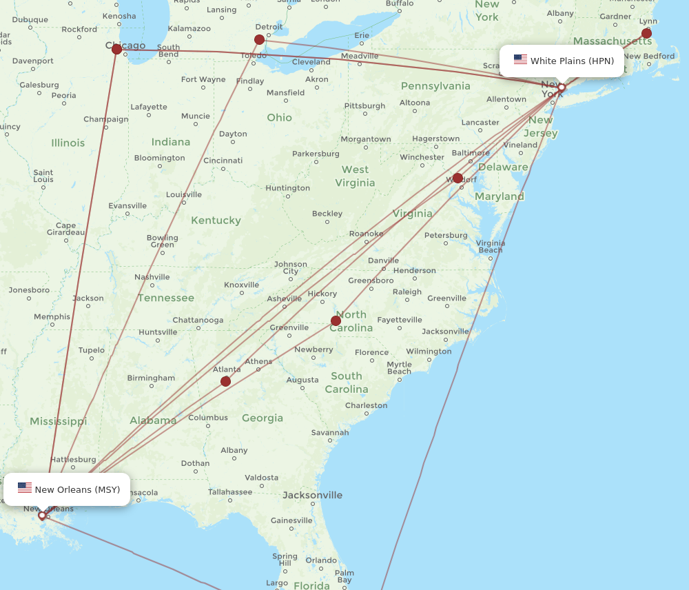 Flights from Westchester County to New Orleans HPN to MSY