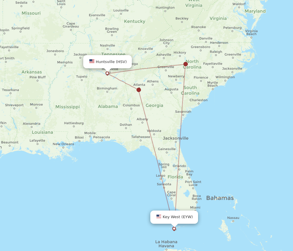 Flights from Huntsville to Key West HSV to EYW Flight Routes