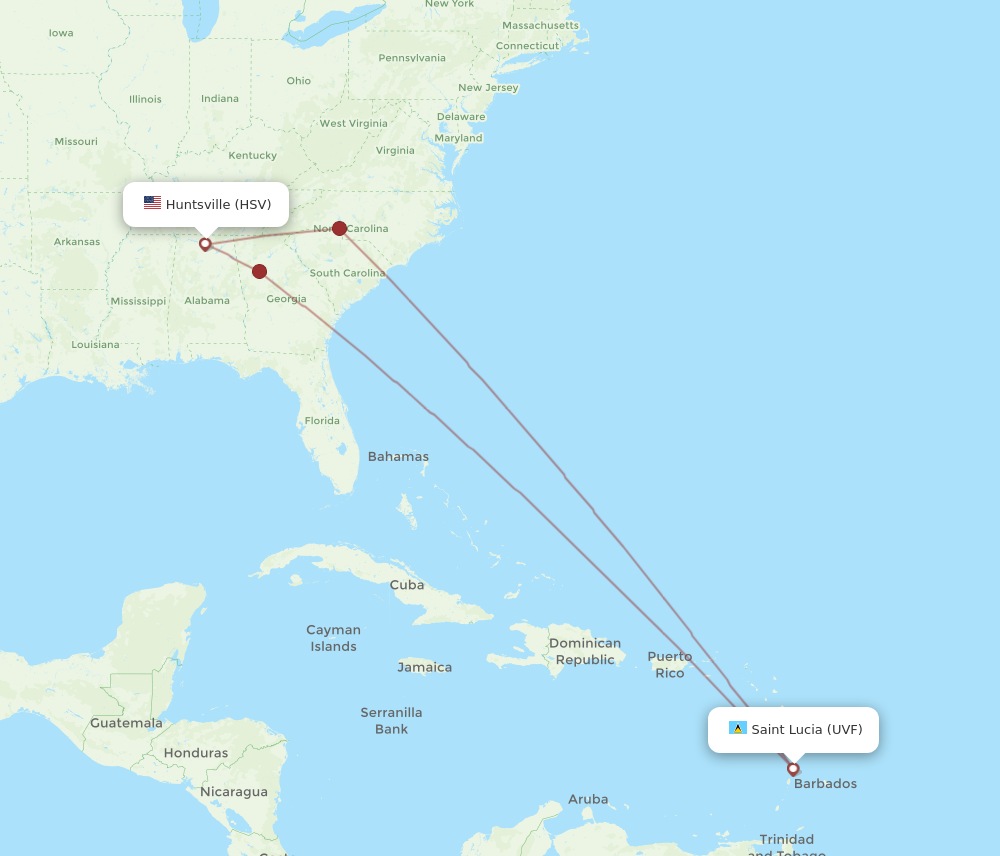 Flights from Huntsville to Saint Lucia, HSV to UVF - Flight Routes