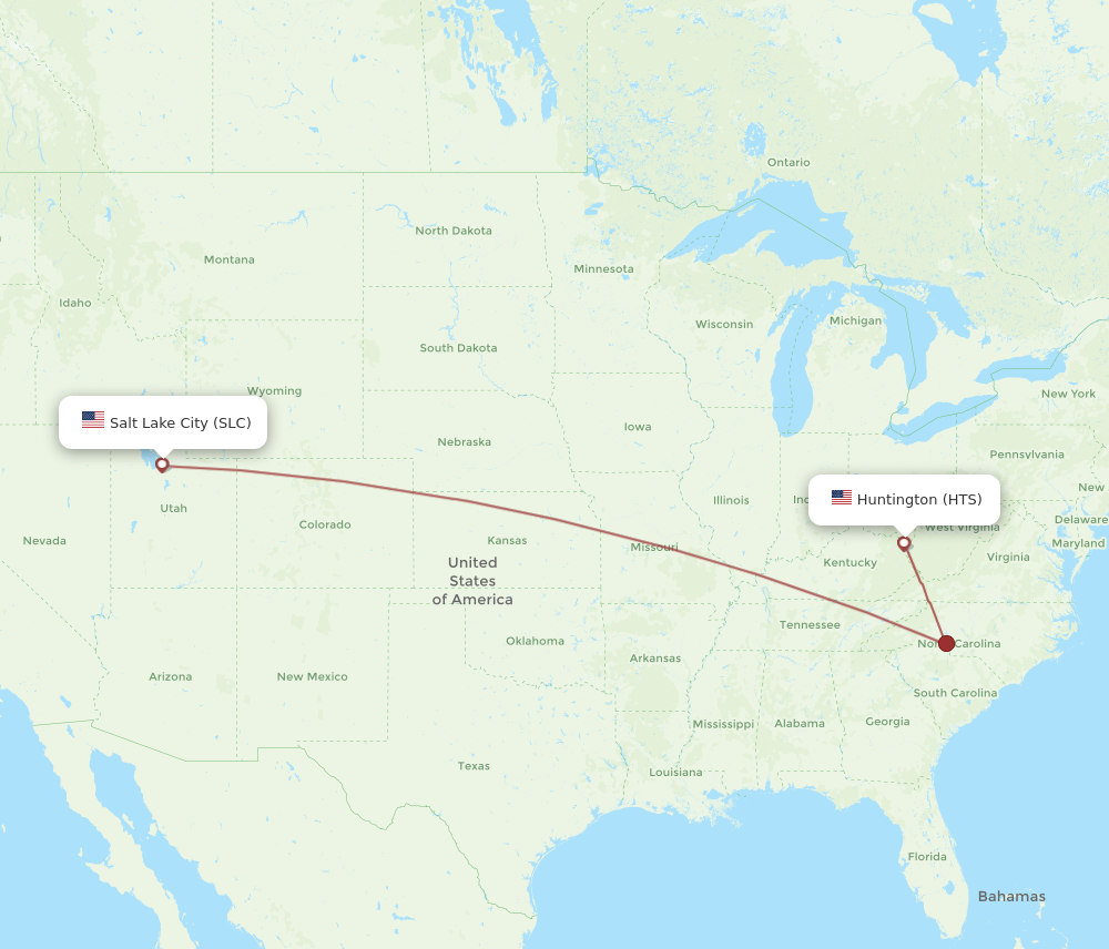 All flight routes from Huntington to Salt Lake City, HTS to SLC