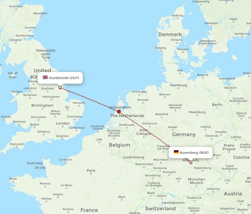 All flight routes from Humberside to Nuremberg, HUY to NUE - Flight Routes