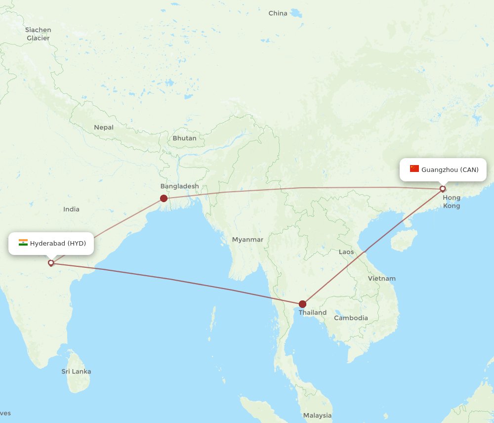 All Flight Routes From Hyderabad To Guangzhou Hyd To Can Flight Routes 4548