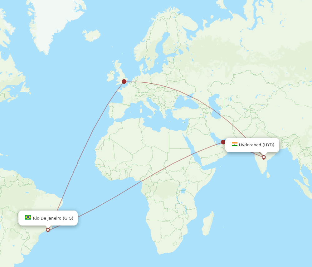 All flight routes from Hyderabad to Rio De Janeiro, HYD to GIG - Flight ...