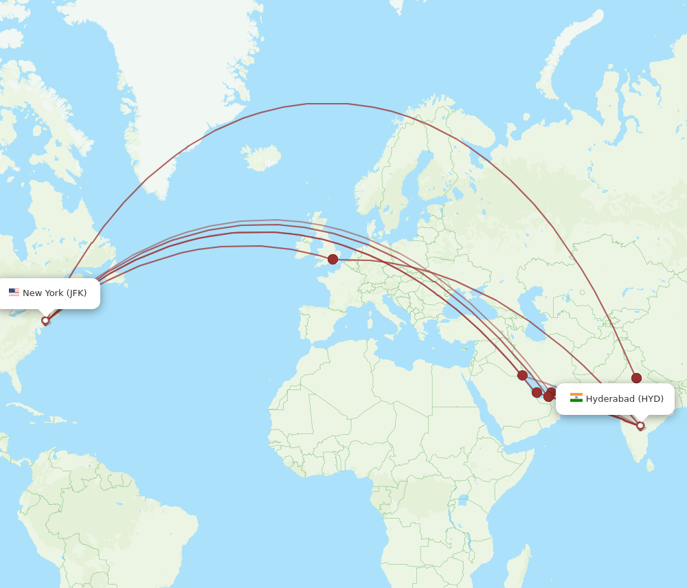 All flight routes from Hyderabad to New York, HYD to JFK - Flight Routes