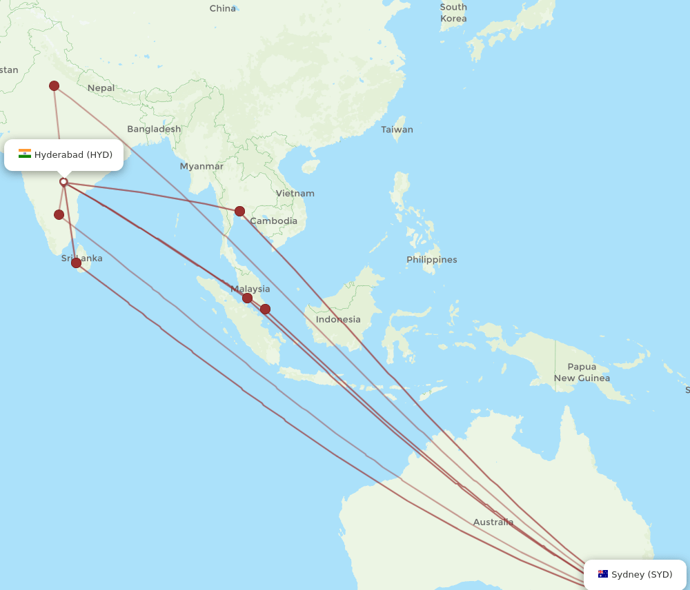 All Flight Routes From Hyderabad To Sydney Hyd To Syd Flight Routes 9597