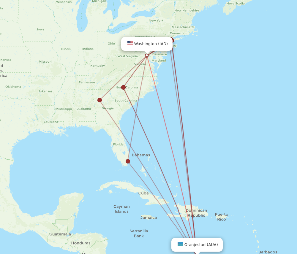 Flights from Dulles to Aruba, IAD to AUA - Flight Routes