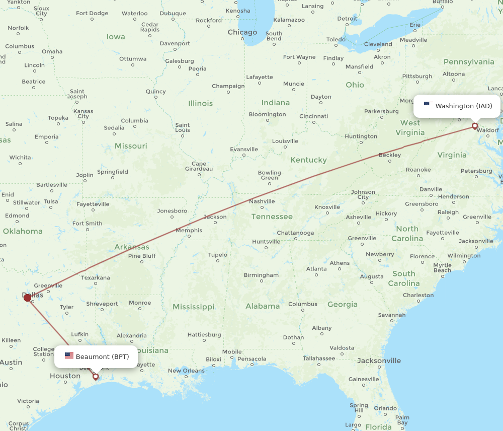 Flights from Dulles to Beaumont IAD to BPT Flight Routes