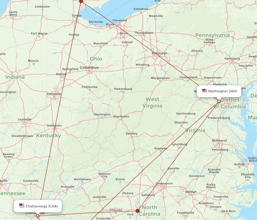 Flights from Dulles to Chattanooga IAD to CHA Flight Routes