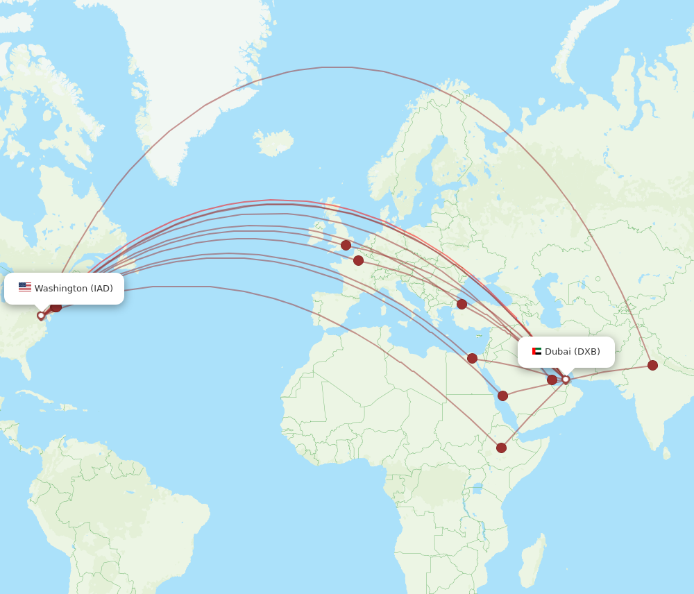 All flight routes from Dulles to Dubai, IAD to DXB - Flight Routes