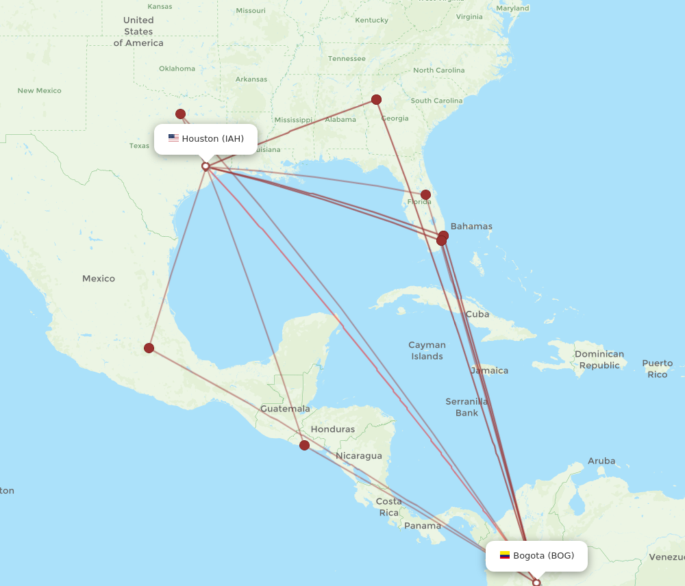 Flights from Houston to Bogota IAH to BOG Flight Routes