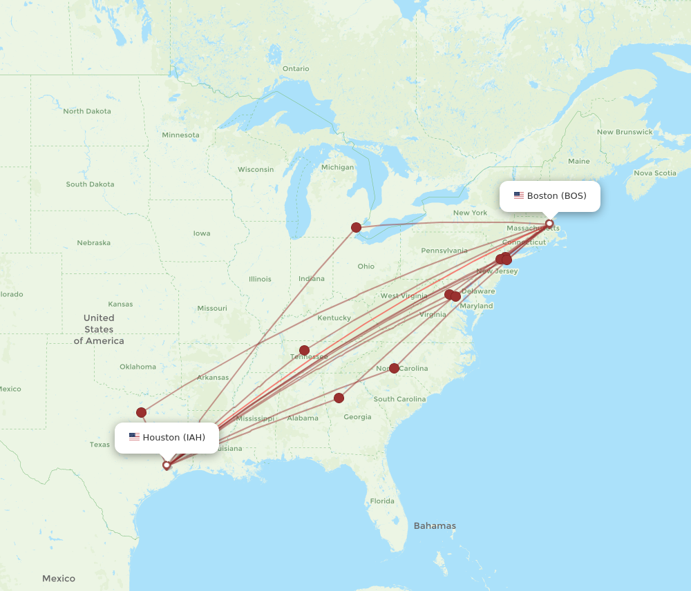 Flights from Houston to Boston IAH to BOS Flight Routes