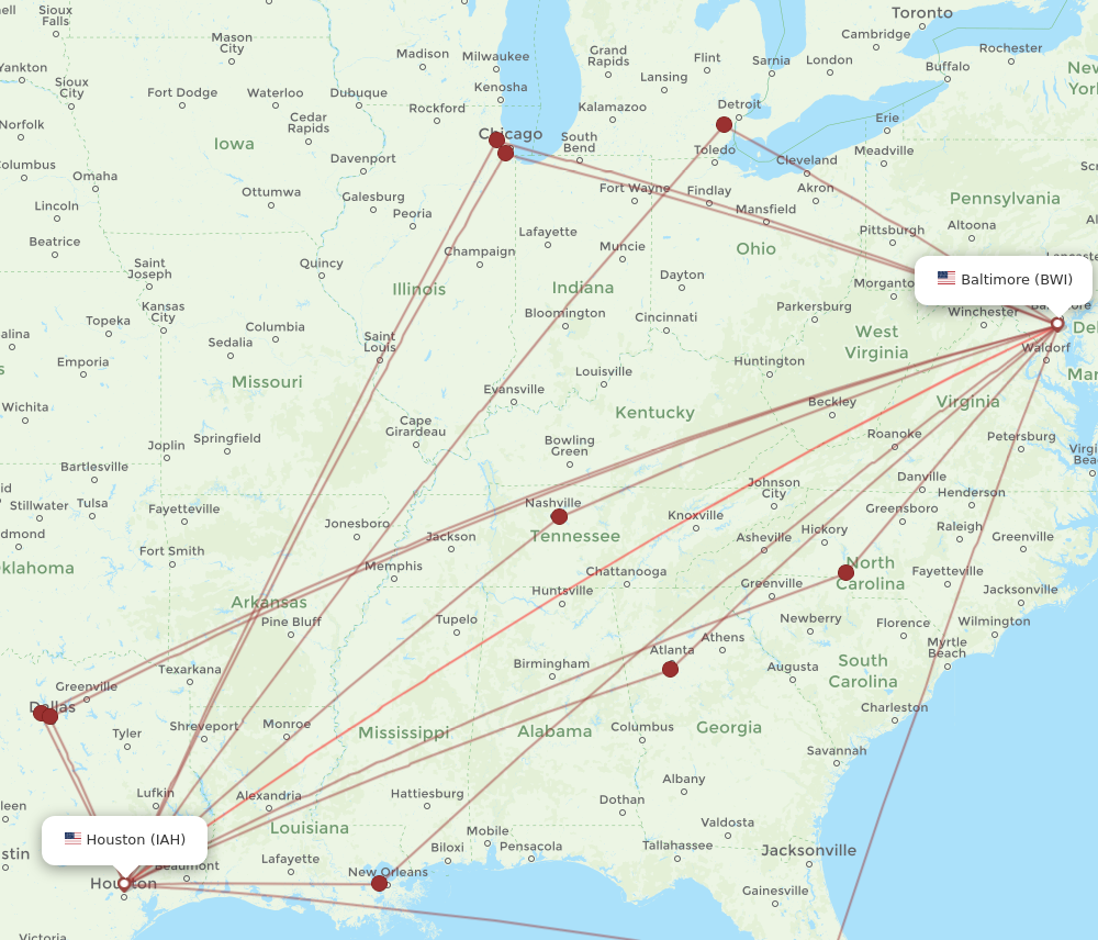 Flights from Houston to Baltimore IAH to BWI Flight Routes