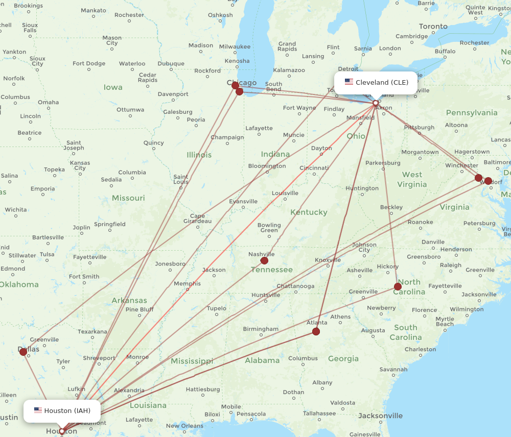 Flights from Houston to Cleveland IAH to CLE Flight Routes