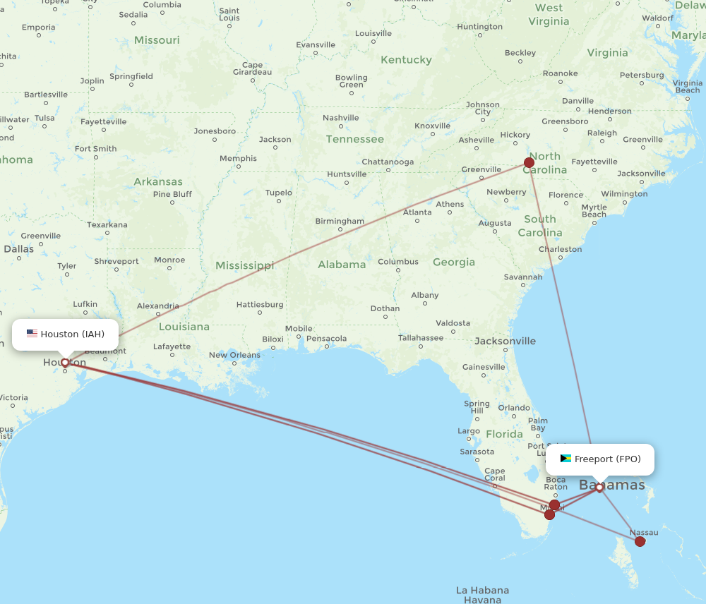 Flights from Houston to Freeport IAH to FPO Flight Routes