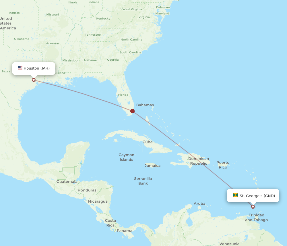 All flight routes from Houston to St. George's, IAH to GND - Flight Routes
