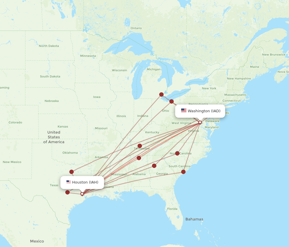 Flights from Houston to Dulles IAH to IAD Flight Routes