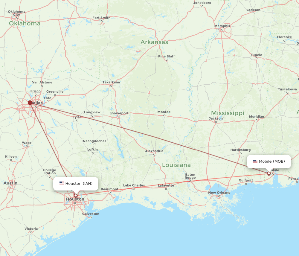 Flights from Houston to Mobile IAH to MOB Flight Routes