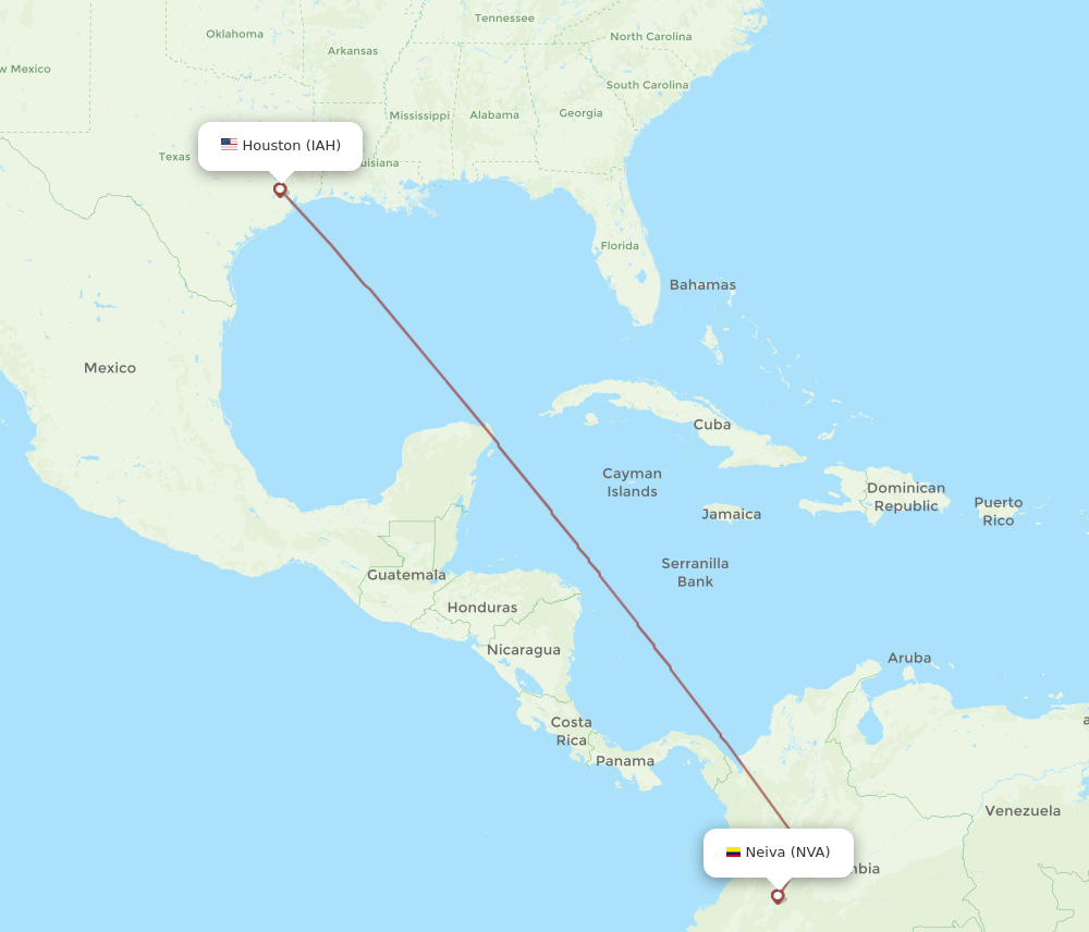 All flight routes from Houston to Neiva, IAH to NVA - Flight Routes