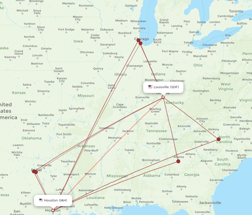 Flights from Houston to Louisville IAH to SDF Flight Routes