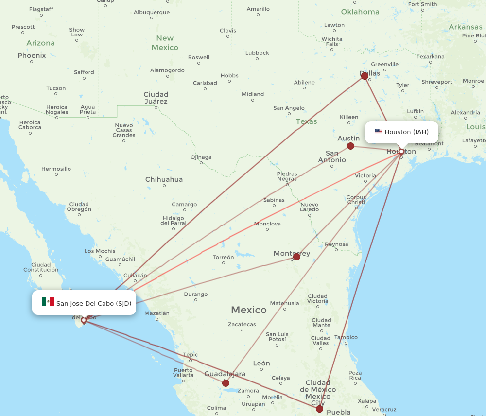 IAH to SJD flights and routes map