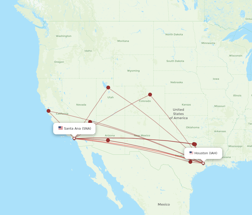 Flights from Houston to Santa Ana IAH to SNA Flight Routes