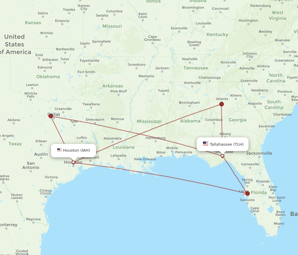 Flights from Houston to Tallahassee IAH to TLH Flight Routes