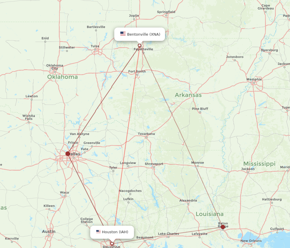 Flights from Houston to Bentonville IAH to XNA Flight Routes