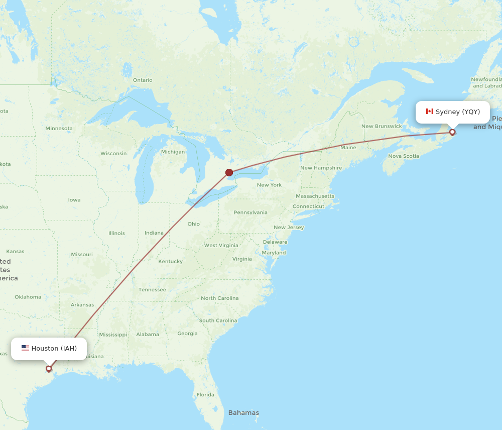 Flights from Houston to Sydney IAH to YQY Flight Routes