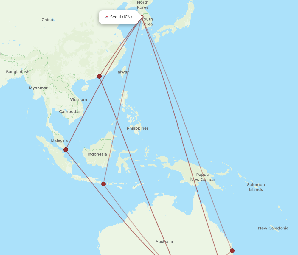 All flight routes from Seoul to Adelaide, ICN to ADL - Flight Routes