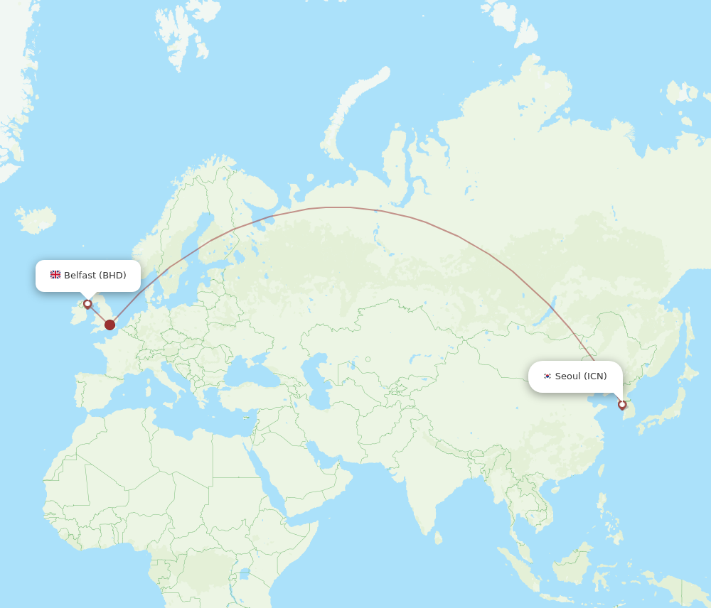 ICN to BHD flights and routes map