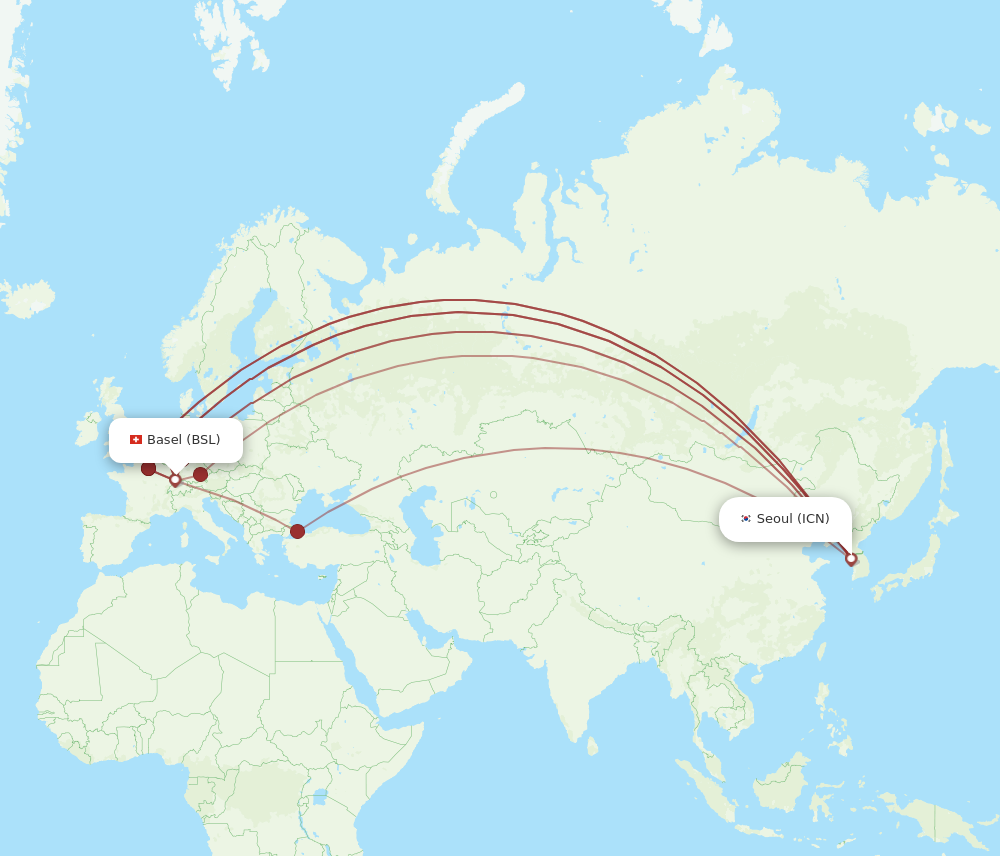 ICN to BSL flights and routes map