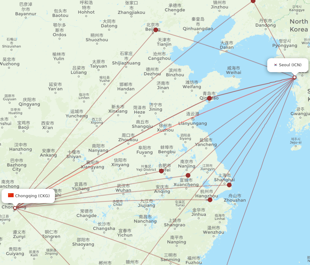 ICN to CKG flights and routes map