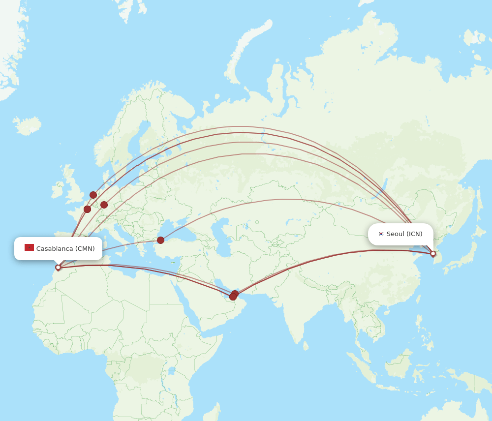 All Flight Routes From Seoul To Casablanca Icn To Cmn Flight Routes 1076