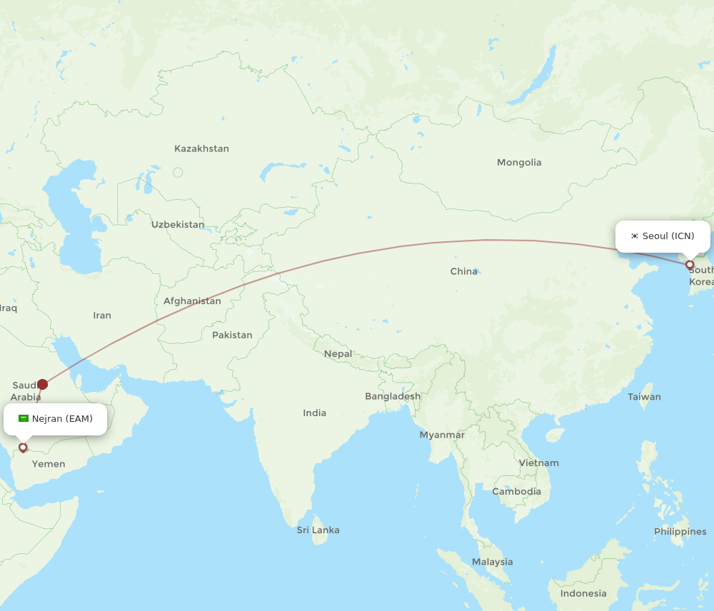 All Flight Routes From Nejran To Seoul, EAM To ICN - Flight Routes