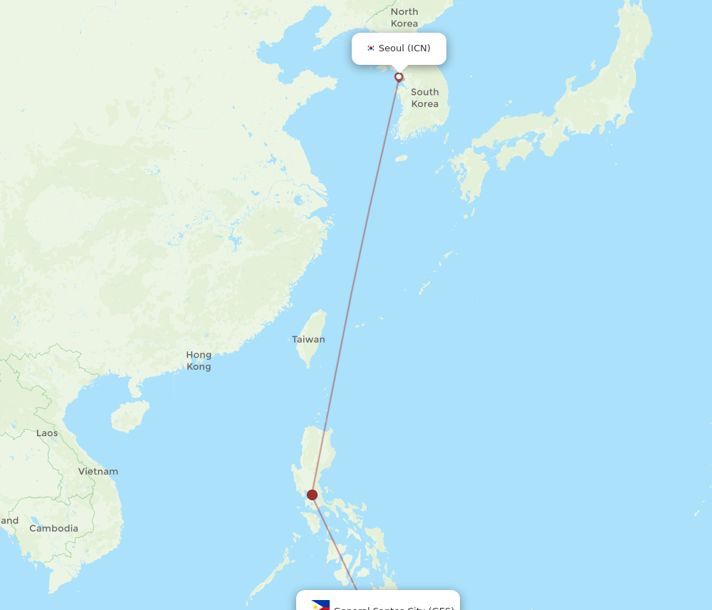 Flights from Seoul to General Santos City ICN to GES Flight Routes