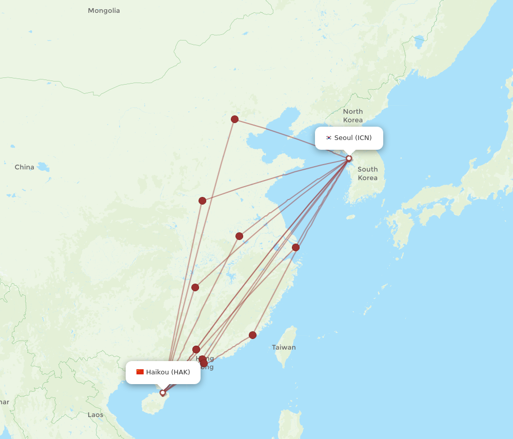 ICN to HAK flights and routes map