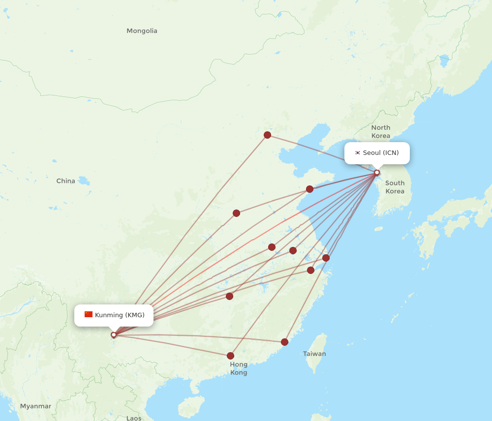 ICN to KMG flights and routes map