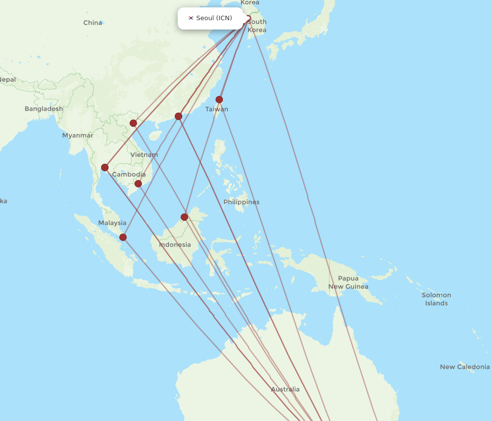 Flights from Seoul to Melbourne ICN to MEL Flight Routes