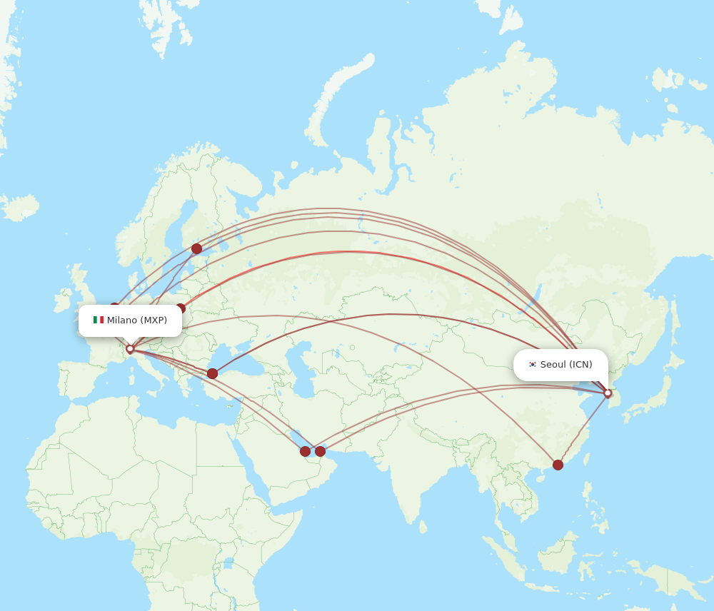 Flights from Seoul to Milan ICN to MXP Flight Routes