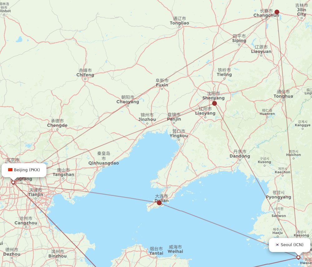 ICN to PKX flights and routes map